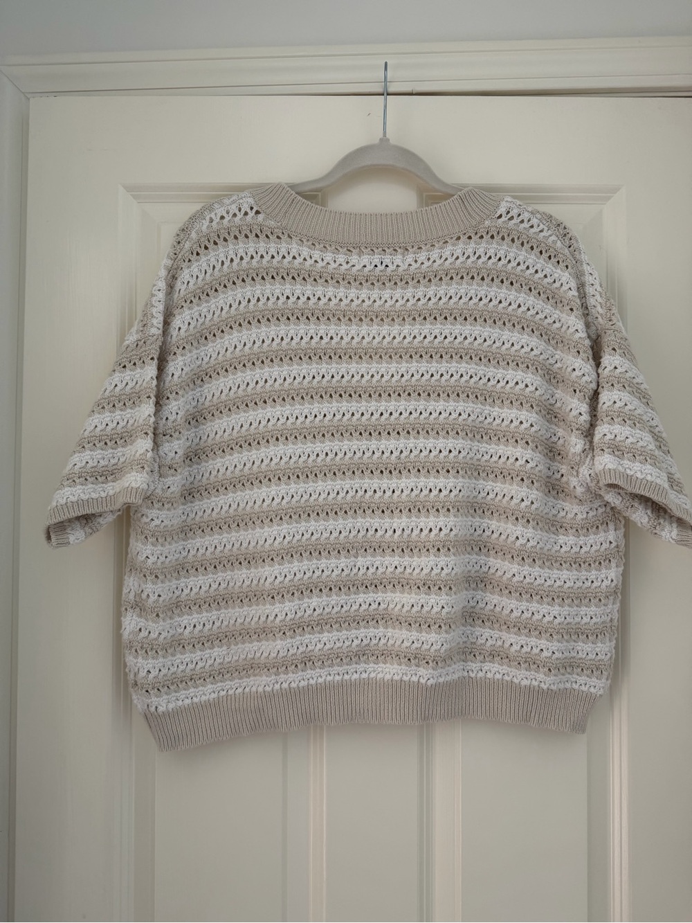 🔥 Universal Thread Neutral Striped Open Knit Cropped Cardigan | L - Picture 5 of 6